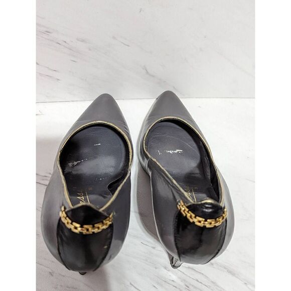 Caressa Women's Gray Leather Gold Chain Trim and Black 3"Heel Pump Size 6.5M - Picture 5 of 9